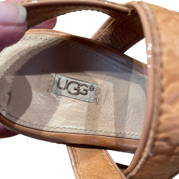 UGG Jackilyn Brown Leather Espadrille Wedge Women's Size 7 Good Condition - Picture 8 of 10